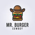 mr. burger logo, cowboy burger logo vector illustration design, creative food logo