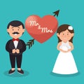 mr and mrs couple heart wedding design graphic