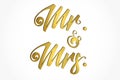 Mr. and Mrs. gold design lettering text vector image