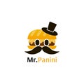Mr Panini logo for fast food brand or delivery company with character face, mascot
