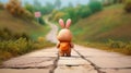 Mr. Potato Head Bunny Walking Down A Long Path