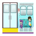 Mr.Purple bear with friend sit on the train by the social distancing way Royalty Free Stock Photo