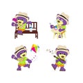 Mr.Purple bear wear the Hawaiian shirt and the fun activities in the summer,summer sticker set