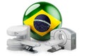 MRI and CT Diagnostic, Research Centres in Brazil. MRI machine and CT scanner with Brazilian flag, 3D rendering