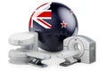 MRI and CT Diagnostic, Research Centres in New Zealand. MRI machine and CT scanner with New Zealand flag, 3D rendering