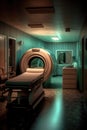 mri machine in an empty radiology room with dim light