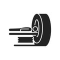 MRI machine scan device in hospital glyph black icon. Health care. Isolated vector element. Outline pictogram for web
