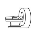 MRI machine scan device in hospital line black icon. Health care. Isolated vector element. Outline pictogram for web