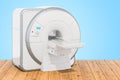 MRI Magnetic Resonance Imaging Scanner on the wooden planks, 3D rendering Royalty Free Stock Photo