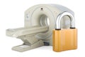 MRI or PET scanner with padlock, 3D rendering Royalty Free Stock Photo