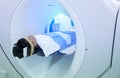 MRI Scanner medical equipments in hospital. Patients screening on CT scanner.