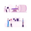 Mri Scanning Procedure Set. Doctors Looking at Results of Patient Body Scan on Monitor Screen