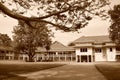 Mrigadayavan Palace in ChaAm Thailand in sepia. Royalty Free Stock Photo