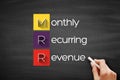 MRR - Monthly Recurring Revenue acronym, business concept background on blackboard
