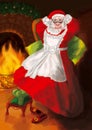 Christmas Cute wife Mrs Claus with glasses New Year card.Mrs Claus for winter and new year winter holidays