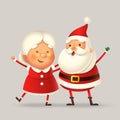 Mrs Claus and Santa Claus celebrate Christmas holidays - cute and happy vector illustration isolated Royalty Free Stock Photo