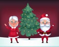 Mrs Claus and Santa Claus near Christmas tree. Cute vector isolated illustration Royalty Free Stock Photo