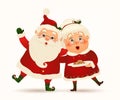 Mrs. Claus Together. Vector cartoon character of Happy Santa Claus and his wife isolated. Christmas family celebrate Royalty Free Stock Photo