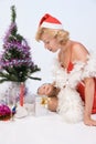 Mrs. Santa Claus looks in a gift package Royalty Free Stock Photo