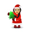 Mrs. Santa Claus with a tree in her hands Royalty Free Stock Photo