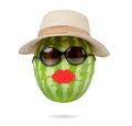 Mrs. watermelon with hat and glasses, on white background. Royalty Free Stock Photo