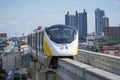 MRTA yellow monorail line unmanned, autopilot sky train. Thailand, Bangkok. 04 december 2023