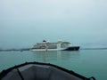 MS Hanseatic spirit with Zodiac at expeditions cruise in the arctic ocean