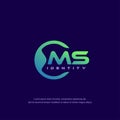 MS Initial letter circular line logo template vector with gradient color blend