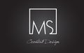 MS Square Frame Letter Logo Design with Black and White Colors.