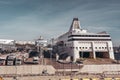 MS Victoria 1 and Silja Symphony at port in VÃÂ¤rtan on a sunny spring day with trucks waiting