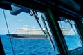 MS WESTERDAM, the Vista Class cruise ship owned by Holland America Line sails in the sea of Thailand. Looking from the other ship