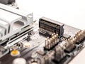 The MSATA connector for connecting fast modern SSD data drives to the computer`s motherboard Royalty Free Stock Photo