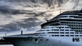 Msc Divina cruise ship close-up, the bow of the ship. Editorial Italy Genoa 07.11.2019