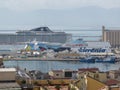 MSC Divina cruiseship and Tirrenia ferry moored at the harbour i