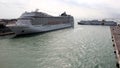 MSC MUSICA cruise ship and passenger ferry vessel MS Kriti II of ANEK Lines moored in Venice