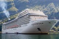 MSC Musica cruise vessel inside the Norwegian fjord Geiranger