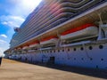 MSC Seashore cruise ship docked at tropical island Royalty Free Stock Photo