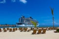 MSC Seashore cruise ship docked at tropical island Royalty Free Stock Photo