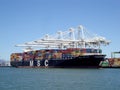 MSC Shipping boat is unloaded by cranes in Oakland Harbor