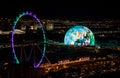 Las Vegas, Nevada, USA - November 7th, 2023: MSG Sphere and High Roller illuminated at night