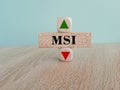MSI price symbol. A brick block with arrow symbolizing that Motorola Solutions index price are going down or up