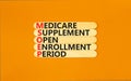 MSOEP symbol. Concept words MSOEP medicare supplement open enrollment period on wooden stick. Beautiful orange background. Medical