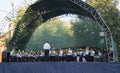 Mstera,Russia-August 8,2015:Orchestra musician plays on open scene