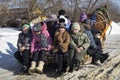 Mstera,Russia-February 21,2015: Children ride on sled with horse at day of the Shrovetide