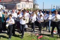 Mstyora,Russia-May 9,2014: People with music instrument go on ce Royalty Free Stock Photo