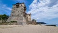 Mt Athos - Panoramic view on Ouranoupolis town and ancient Tower of Ouranoupolis Tower Prosforios Royalty Free Stock Photo