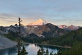 Mt. Baker and Iceberg Lake viewed from Herman Saddle at sunrise Royalty Free Stock Photo