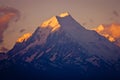 Mt. Cook closeup in orange sunrise time, New Zealand Royalty Free Stock Photo
