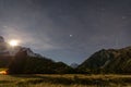 Mt. cook at night with stars in the sky Royalty Free Stock Photo