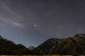 Mt. cook at night with stars in the sky Royalty Free Stock Photo